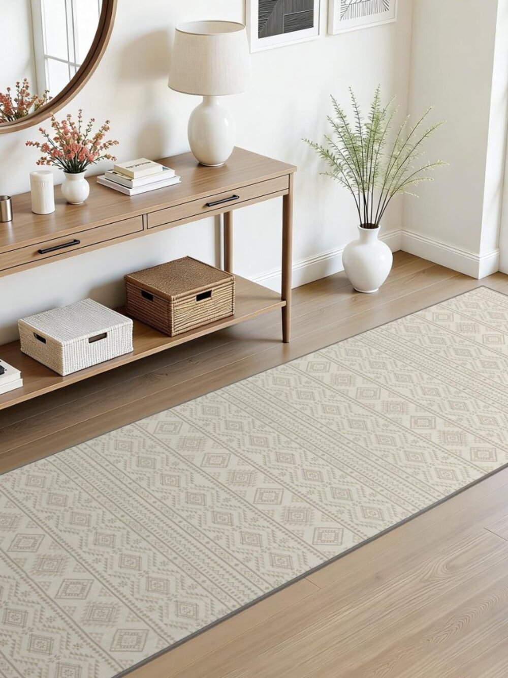 Moroccan 2x6 Washable Runner Rug for Hallway, Beige Cream Brown